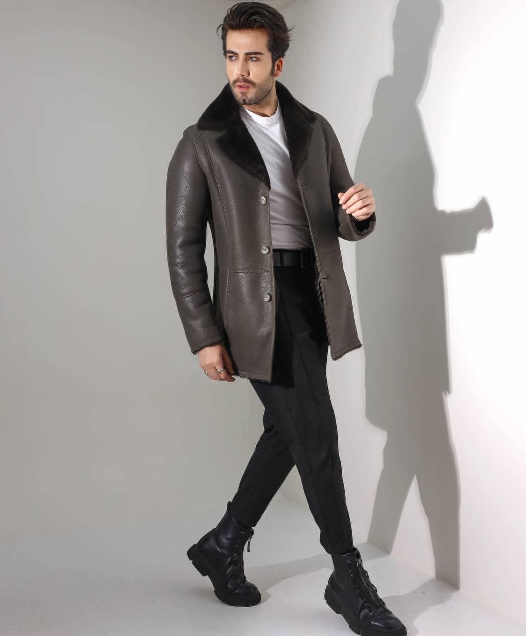 Knightsbridge Shearling Coat — craftsmanship detail of leather, shearling and hardware