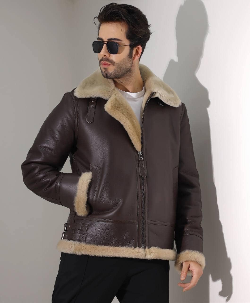Kensington Racer — craftsmanship detail of leather, shearling and hardware
