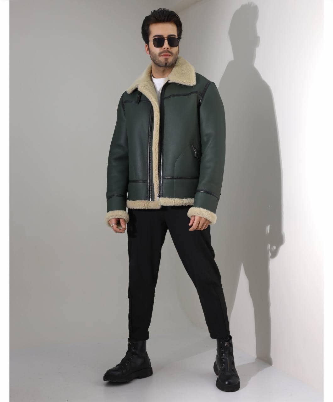 Spitalfields Bomber — craftsmanship detail of leather, shearling and hardware