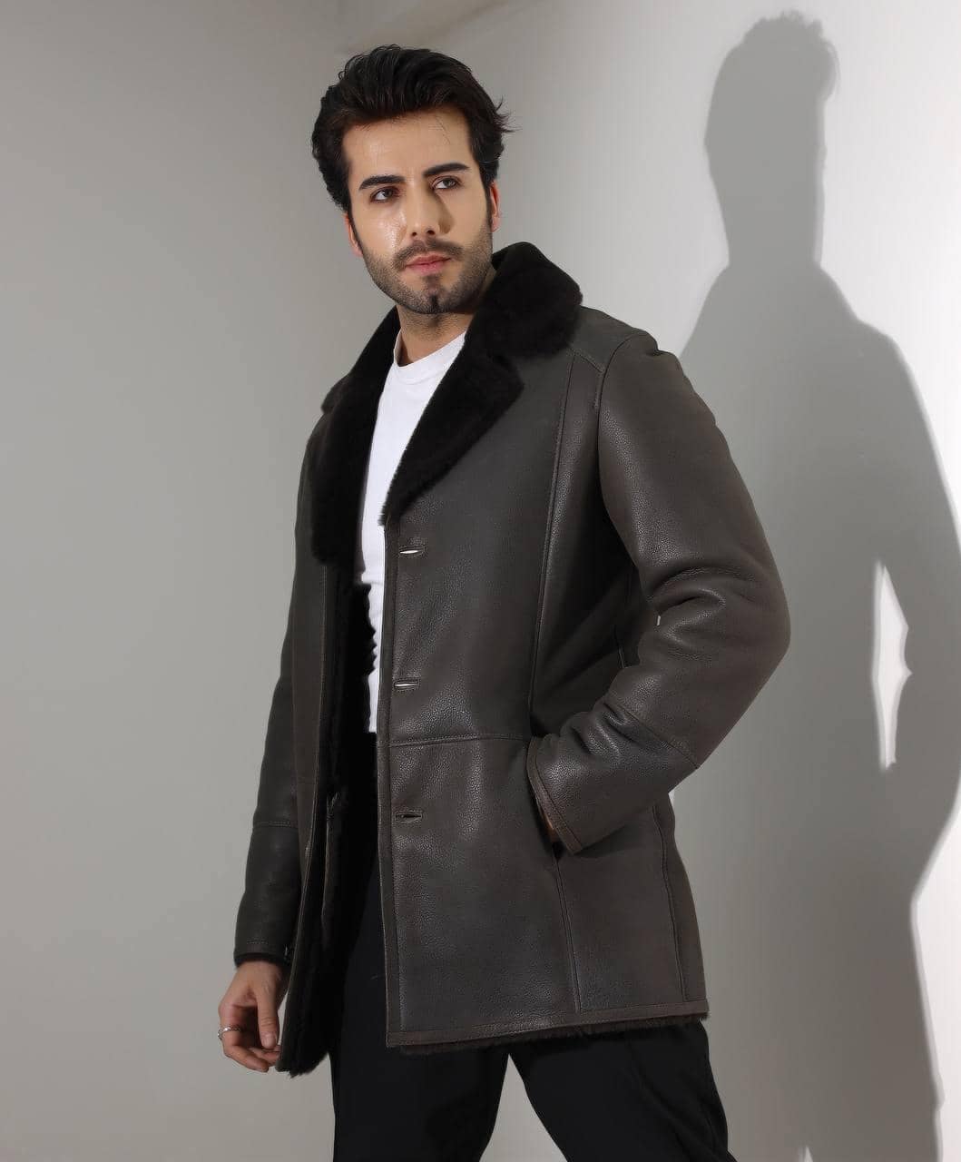 Berkeley Brown Shearling — craftsmanship detail of leather, shearling and hardware