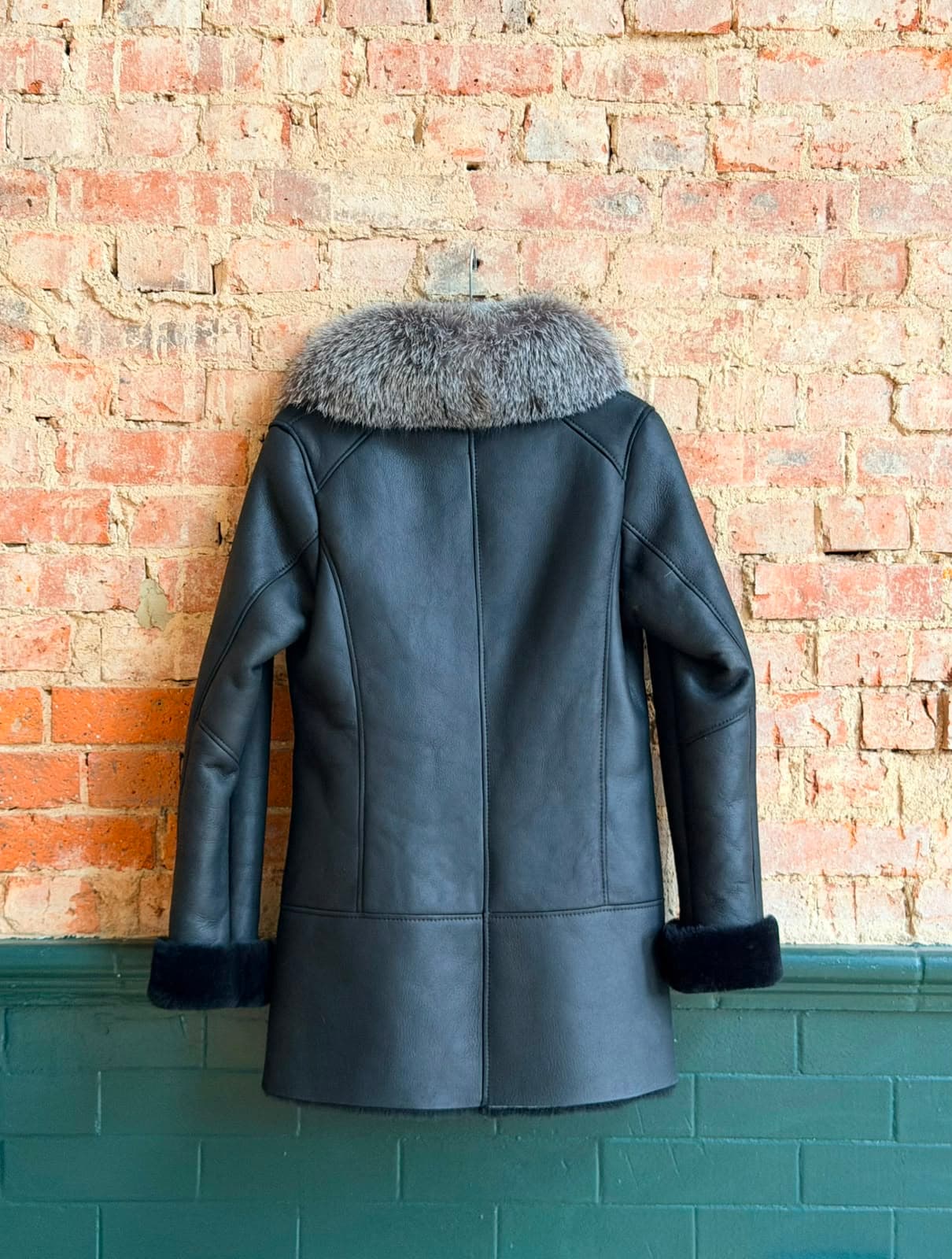 Richmond Shearling Aviator — side profile showing shearling collar and leather grain