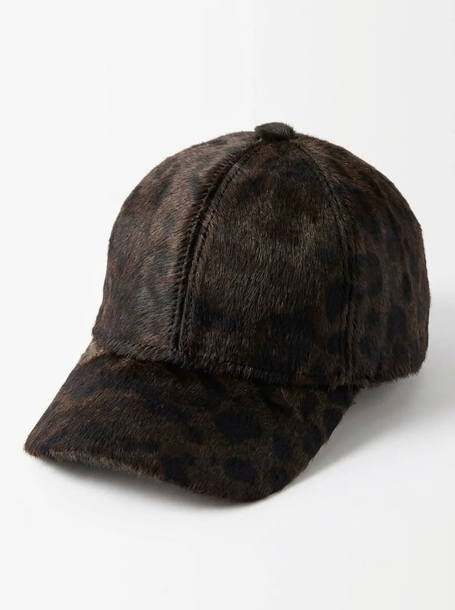 Dark Leopard Print Leather Cap