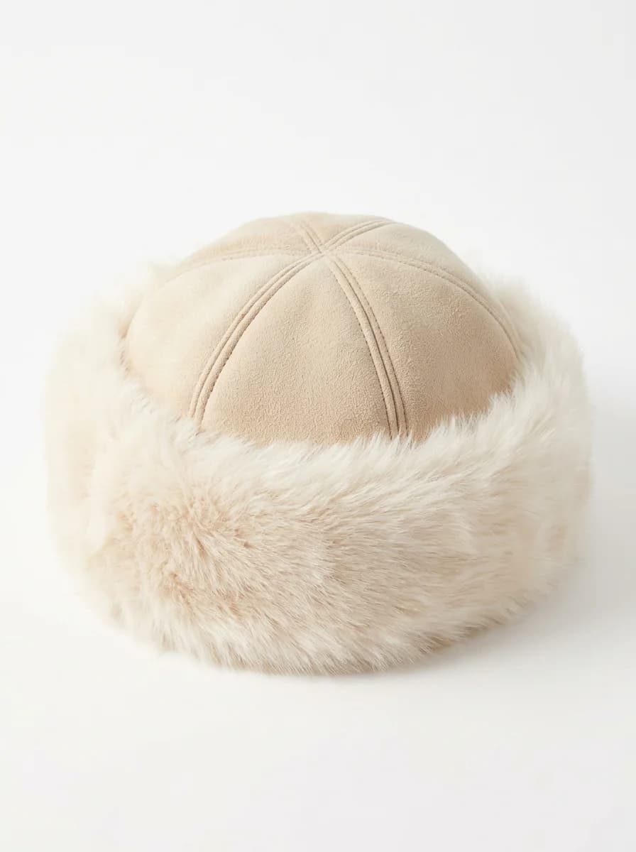 Ivory Shearling Leather Winter Hat
